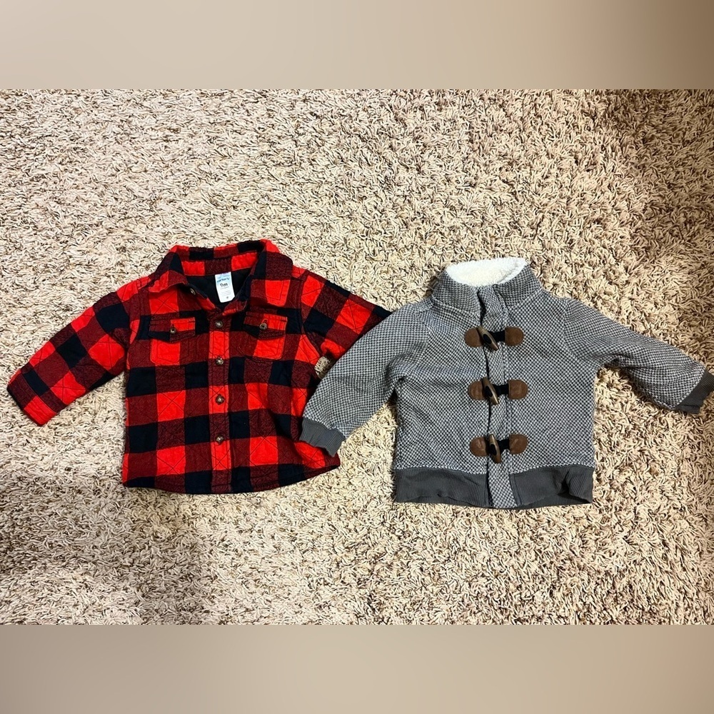 Carter’s bundle grey toggle infant sherpa jacket and plaid Shacket top